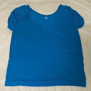 Sky Blue Ruched Short Sleeve Blouse XL
